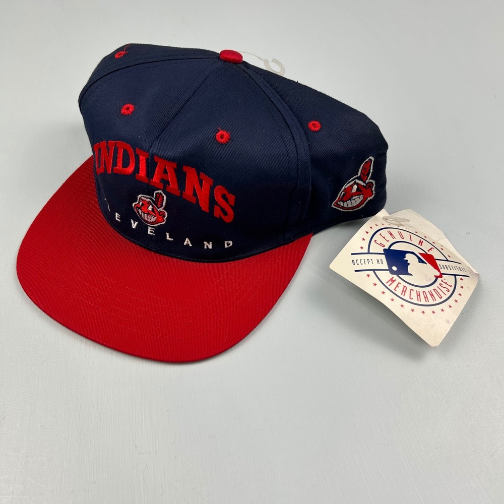 Vintage Cleveland Indians Snapback Hat MLB Chief Wahoo Drew Pearson Navy Red NEW